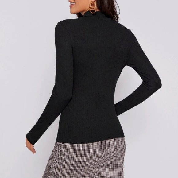 Fitted rib knit mockneck long sleeve tee charcoal - Picture 6 of 15